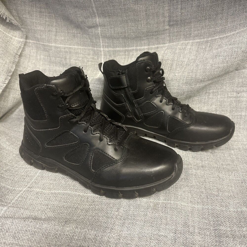 Reebok Mens 9 Womens 11  Black Leather Work Boots Sublite Tactical Cushion RB86
